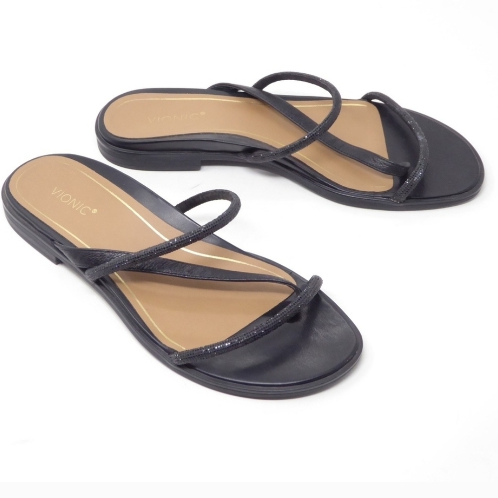 nwot Vionic Prism Women's Elegant Black Leather With Bling Sandals Sz 5M